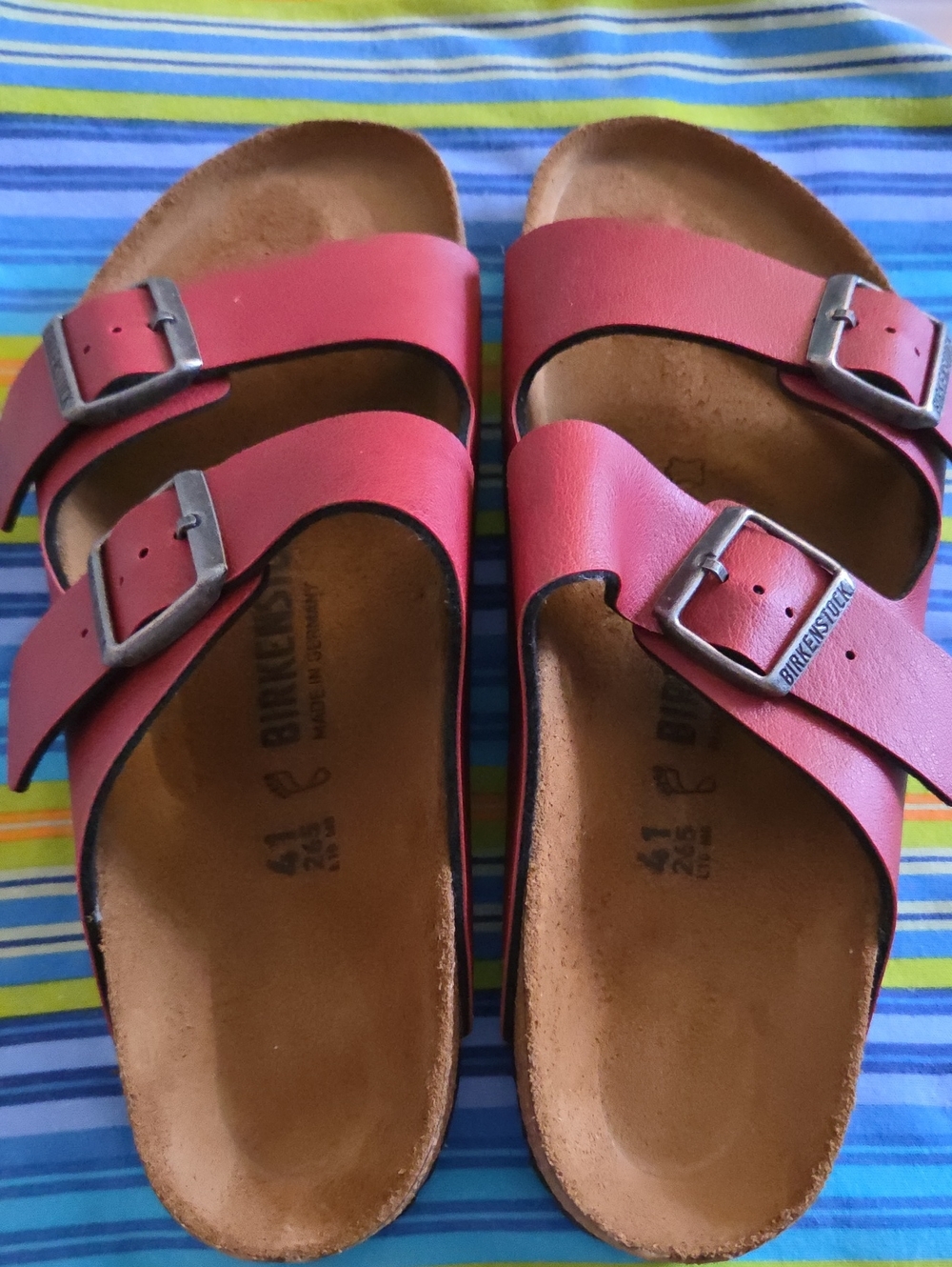Birkenstock Arizona Two-Strap Sandals in Coral-Red. BRAND NEW NEVER WORN!